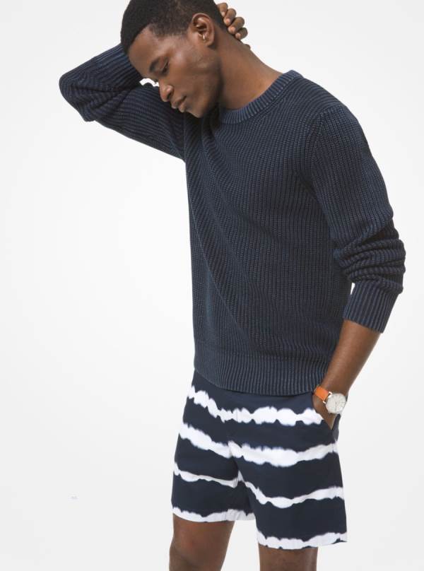 Panske Svetre Michael Kors Ribbed Linen and Cotton Indigo - Oblecenie Michael Kors Levně | XLWAQ-1678